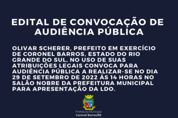 PUBLICADO EDITAL DE CONVOCAÇÃO DE AUDIÊNCIA PÚBLICA - LDO