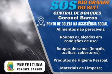 CENTRAL DE DOAÇÕES EM CORONEL BARROS ABRE PONTO DE COLETA PARA AJUDAR VÍTIMAS DAS CHUVAS