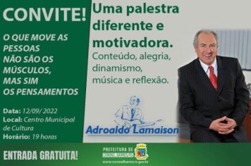 Ocorrerá palestra na próxima segunda-feira, 12 de setembro, no Centro Municipal de Cultura