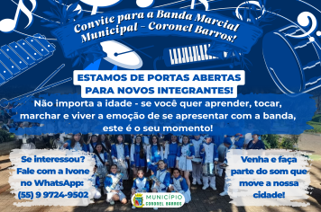 Banda Marcial Municipal abre inscrições para novos integrantes em Coronel Barros