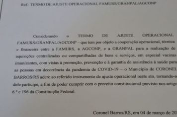 Coronel Barros está partícipe para compra de vacina para o combate ao Coronavírus