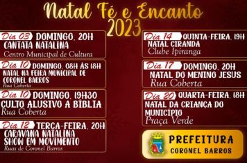  Vem aí uma programação especial para celebrar o Natal em Coronel Barros! Confira os eventos que vão acontecer na cidade e programe-se para participar: