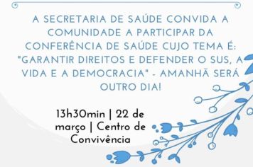 SMS promove 9ª Conferência Municipal de Saúde na próxima quarta-feira