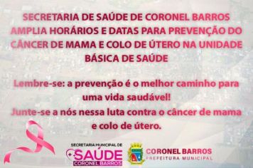 Outubro Rosa: Secretaria de Saúde de Coronel Barros amplia horários e datas para prevenção do câncer de mama e colo de útero na Unidade Básica de Saúde