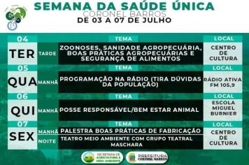 Semana da Saúde Única ocorre na próxima semana em Coronel Barros. Participe! Clique Aqui!