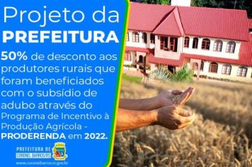 Projeto da prefeitura concede 50% de desconto aos produtores rurais em 2022