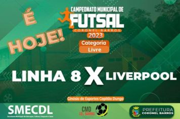 Hoje sexta-feira, 02 de junho de 2023, às 19h30 acontecerá a quarta rodada do Campeonato de Futsal 2023 de Coronel Barros no Ginásio de Esportes Capitão Dunga.