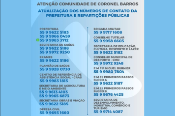 Novos números de telefone da Prefeitura de Coronel Barros
