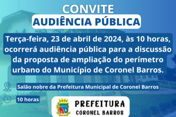 Prefeitura convoca audiência pública para discutir ampliação do perímetro urbano em Coronel Barros