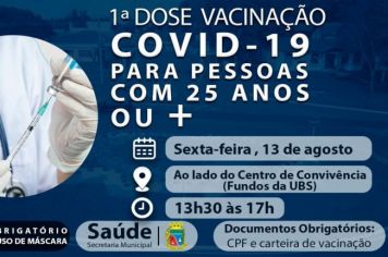 Sexta-feira, 13 de agosto tem vacinação contra a Covid-19