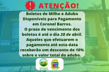 Boletos de Milho e Adubo Disponíveis para Pagamento em Coronel Barros