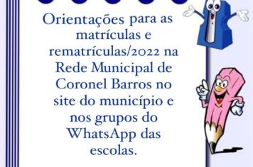 Orientações para as matrículas e rematriculas/2022