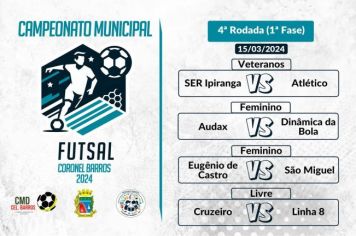 Emoções no Ginásio Capitão Dunga com a 4ª Rodada do Campeonato Municipal de Futsal de Coronel Barros