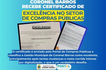 Coronel Barros conquista certificado de excelência em compras públicas