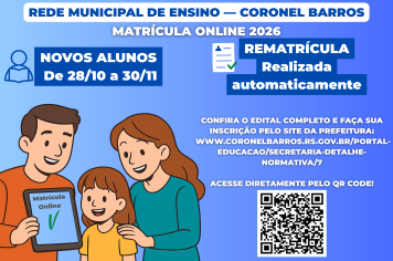 Matrículas Online para o Ano Letivo de 2026 na Rede Municipal de Ensino de Coronel Barros Iniciam em 28 de Outubro