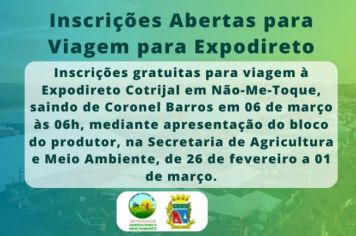 Inscrições Abertas para Viagem Gratuita para Expodireto