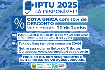 IPTU 2025 já está disponível para pagamento em Coronel Barros