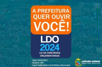 Prefeitura Municipal de Coronel Barros convoca Audiência Pública para Discussão da Lei de Diretrizes Orçamentárias - LDO 2024