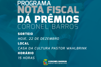 Hoje será realizado o sorteio do Programa Nota Fiscal Dá Prêmios!