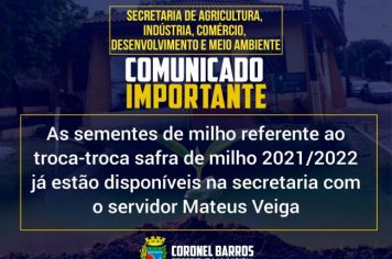 COMUNICADO: Secretaria Municipal da Agricultura de Coronel Barros