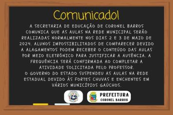 Aulas Normais na Rede Municipal de Coronel Barros