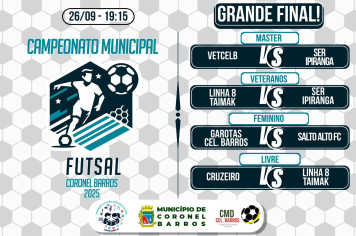 Dia 26 de Setembro ocorrerá a Grande Final do Campeonato Municipal de Futsal de Coronel Barros!