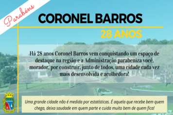 Coronel Barros comemora 28 anos de desenvolvimento. Parabéns comunidade!