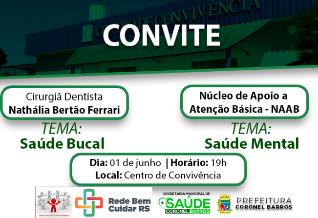 Convite: Palestras abordarão os temas Saúde Bucal e Saúde Mental