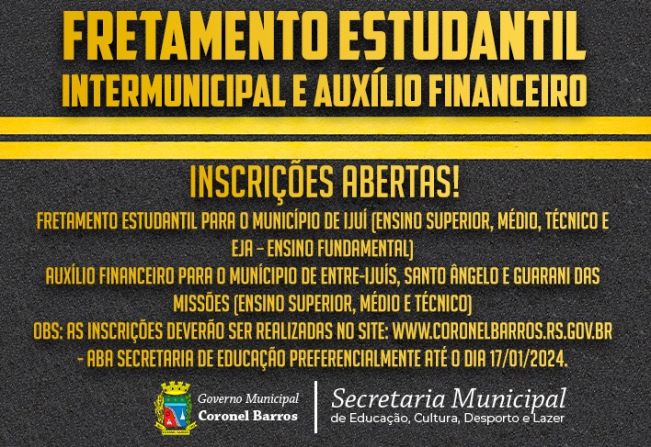 COMUNICADO PERÍODO DE INSCRIÇÃO PARA OS ALUNOS USUÁRIOS DO FRETAMENTO ESTUDANTIL E AUXÍLIO FINANCEIRO