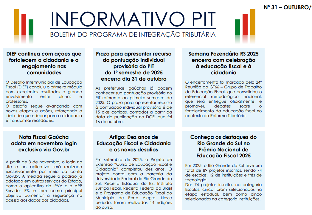 INFORMATIVO PIT BOLETIM DO PROGRAMA DE INTEGRAÇÃO TRIBUTÁRIA - Nº 31 – OUTUBRO/2025