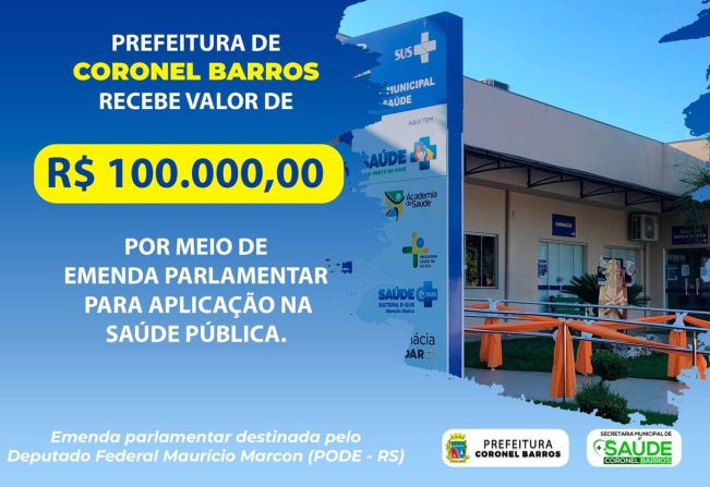 Prefeitura de Coronel Barros Recebe R$ 100 mil em Emenda Parlamentar para Saúde Pública