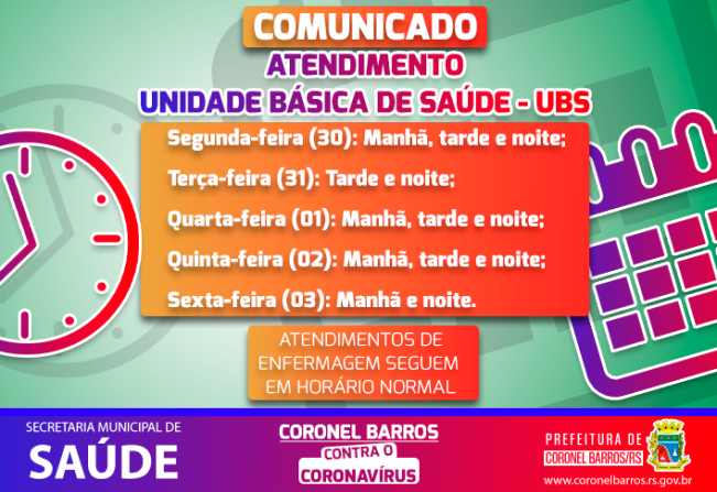 SMS informa novo horário de atendimento médico de 30 de janeiro a 03 de fevereiro