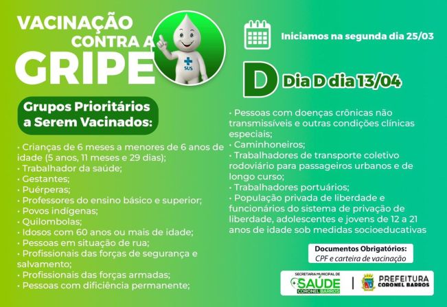 Campanha de Vacinação Contra a Gripe em Coronel Barros Começa Segunda-feira, 25 de Março