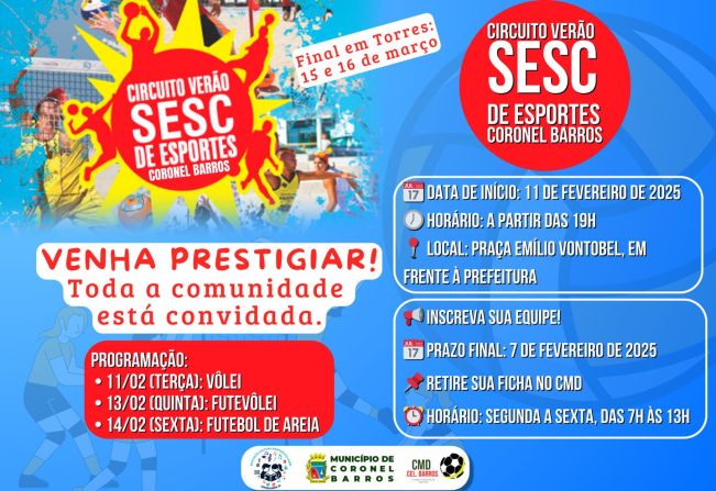 Circuito Verão Sesc de Esportes 2025 inicia em Coronel Barros no dia 11 de fevereiro