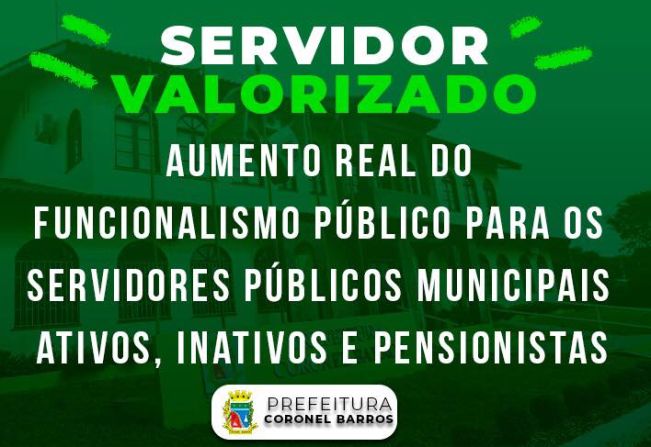 Município concede de aumento aos servidores públicos municipais ativos, inativos e pensionistas