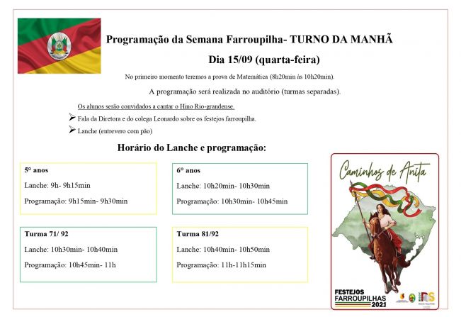 Semana Farroupilha: Confira a programação da EMEF Miguel Burnier