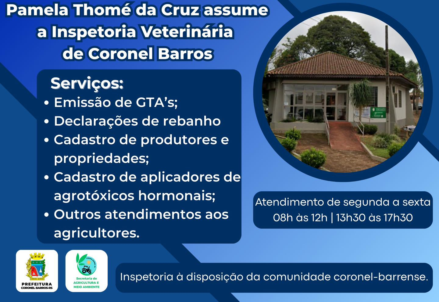 Médica veterinária Pâmela Thomé da Cruz assume a Inspetoria Veterinária de Coronel Barros