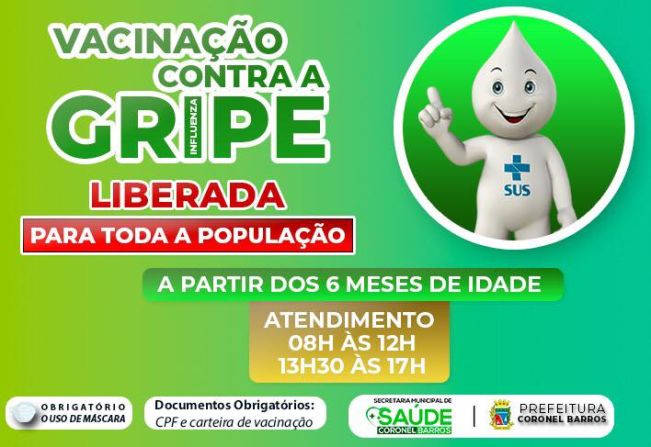 Vacina contra a gripe liberada para toda a comunidade a partir de seis meses de idade