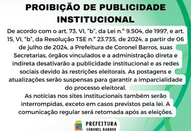 Comunicado! PROIBIÇÃO DE PUBLICIDADE INSTITUCIONAL
