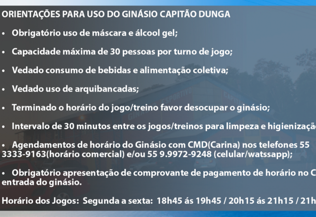CMD de Coronel Barros divulga as orientações para o uso do Ginásio de Esportes Capitão Dunga.