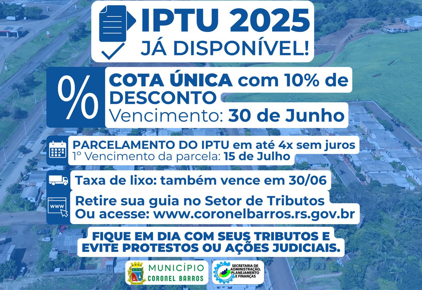 IPTU 2025 já está disponível para pagamento em Coronel Barros