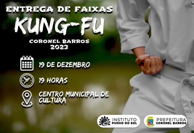 Entrega de Faixas da Turma de Kung-fu em Coronel Barros acontece amanhã