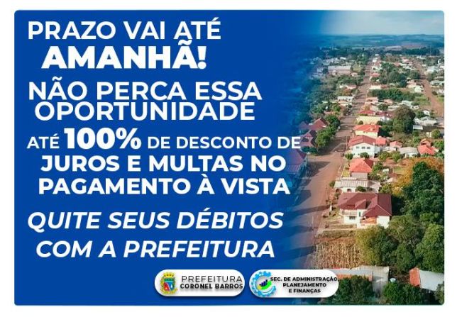 Última Chance: Descontos de até 100% em Débitos Municipais até Amanhã, 28 de Setembro!