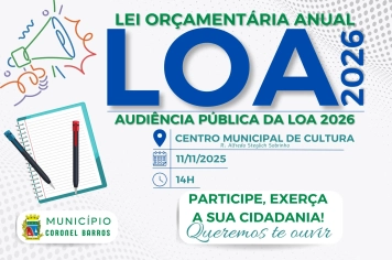 AUDIÊNCIA PÚBLICA SOBRE A LEI ORÇAMENTÁRIA ANUAL (LOA) 2026, SERÁ REALIZADA AMANHÃ