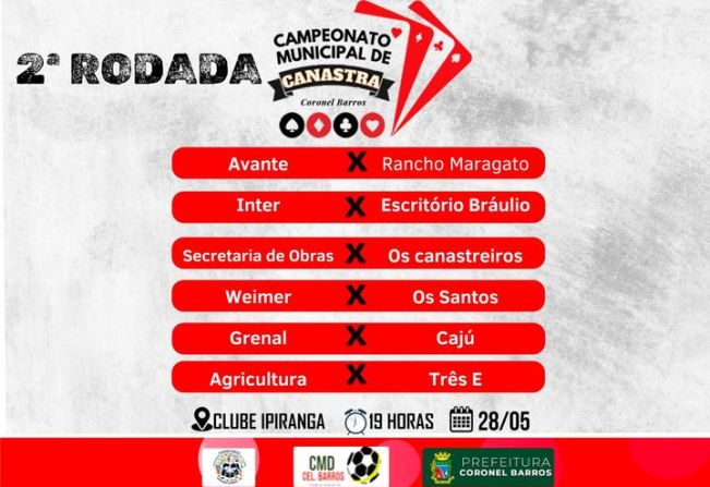 Confira os confrontos da 2ª rodada do Campeonato Municipal de Canastra de Coronel Barros