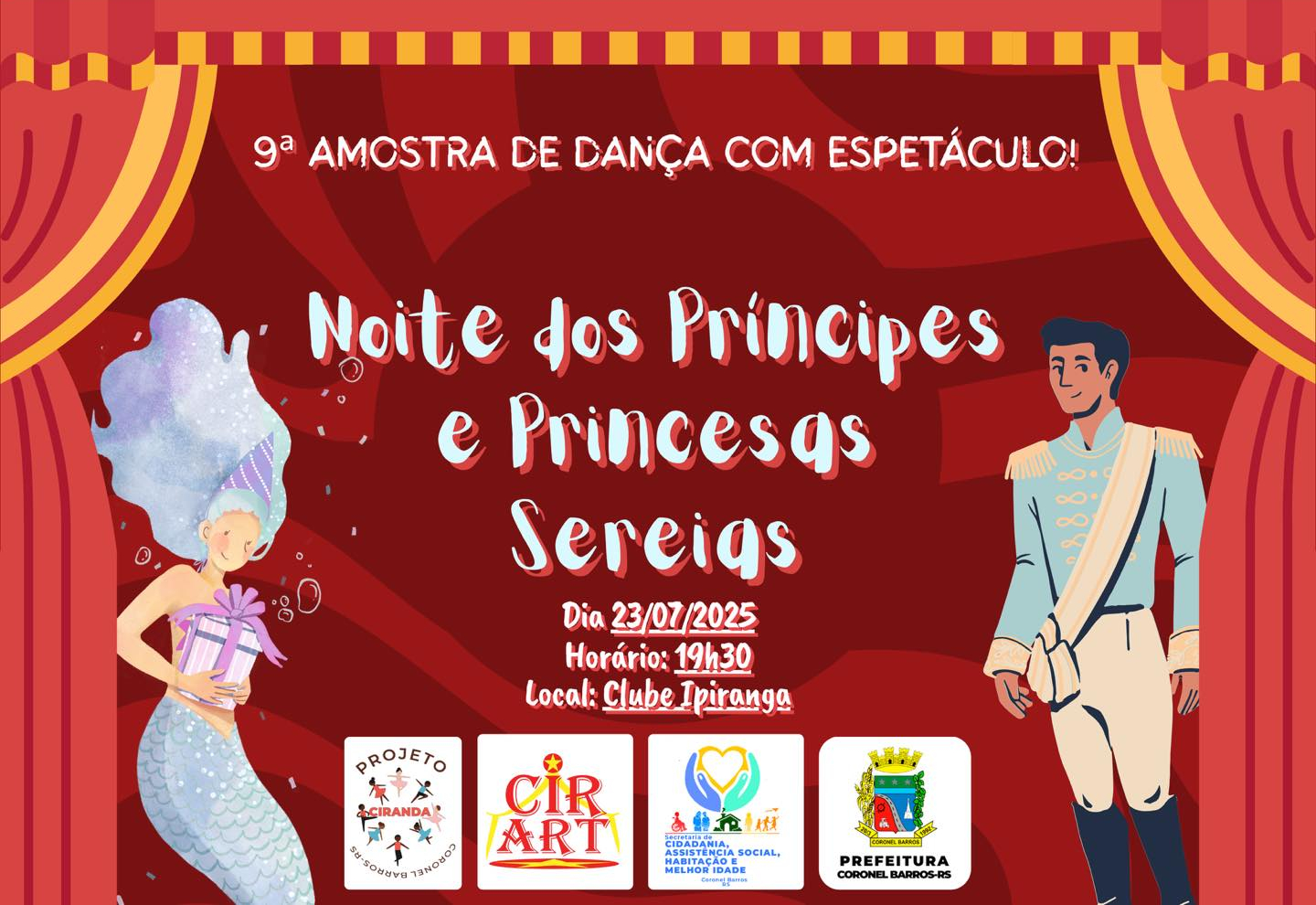 Vem aí a 9ª Amostra de Dança com Espetáculo: “Noite dos Príncipes e Princesas Sereias”, uma noite encantadora preparada com muito carinho pelo Projeto Ciranda e Cirart!