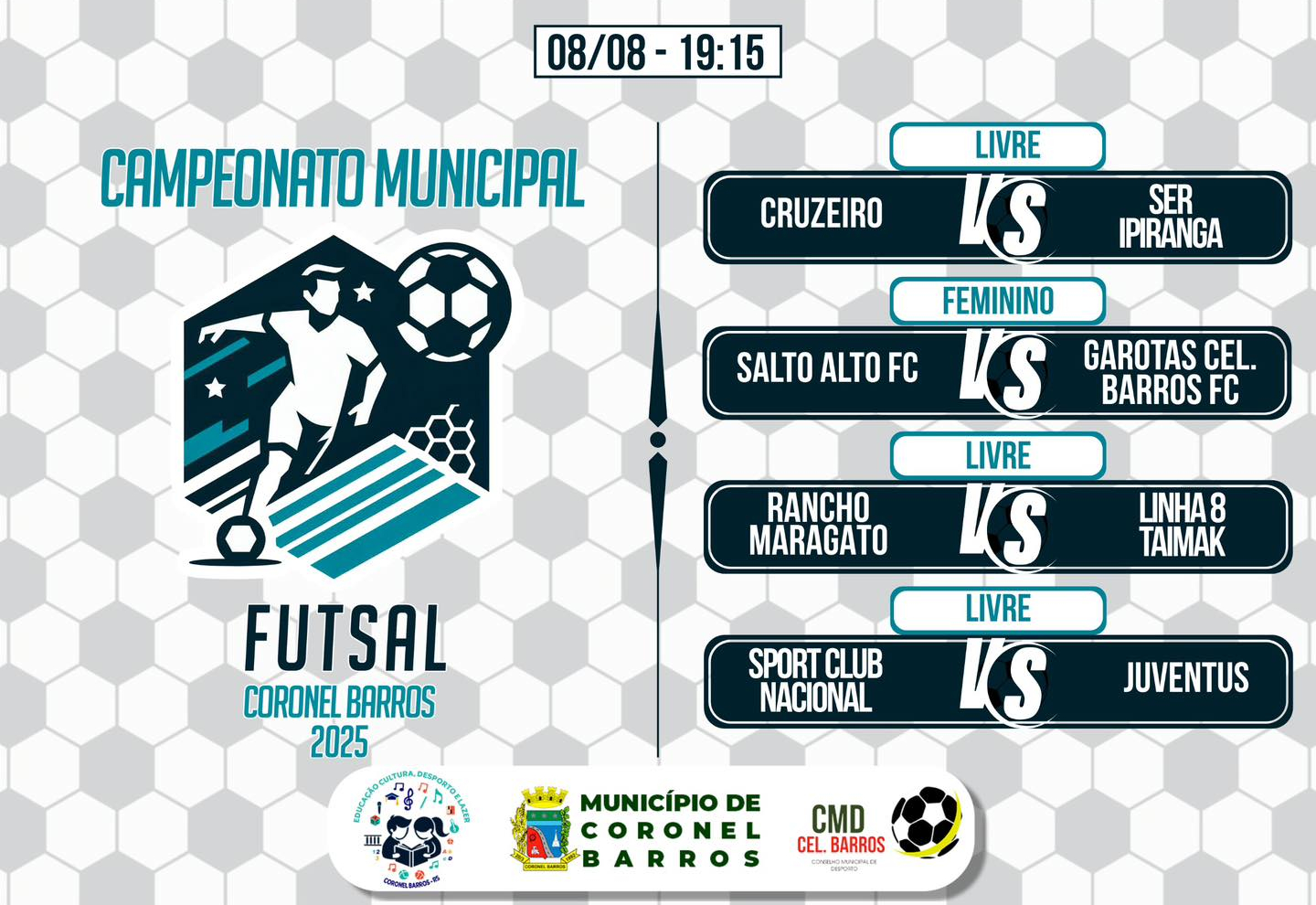 8ª rodada do Municipal de Futsal promete grandes duelos nesta sexta-feira em Coronel Barros